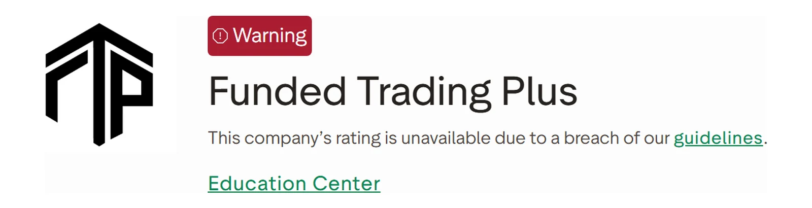 Screenshot of the Funded Trading Plus Trustpilot profile