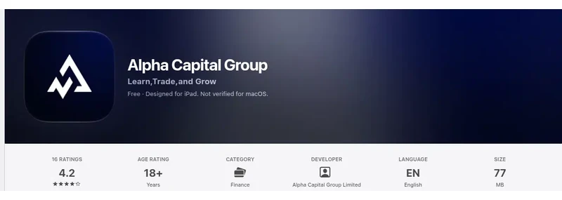 Screenshot of the Alpha Capital Group App Store listing