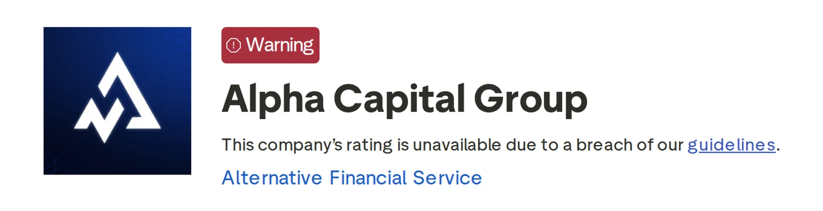 Screenshot of the Alpha Capital Trustpilot profile