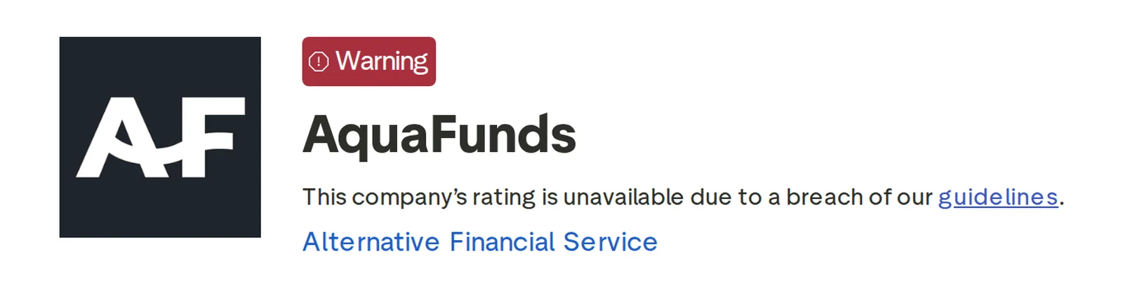 Screenshot of the AquaFunded Trustpilot profile