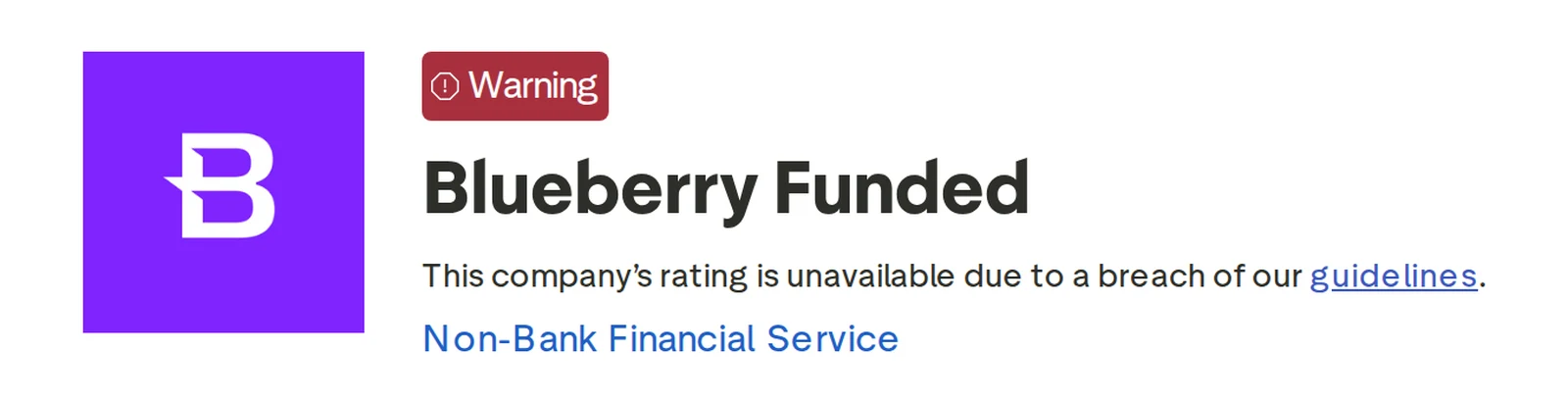 Screenshot of the Blueberry Funded Trustpilot profile