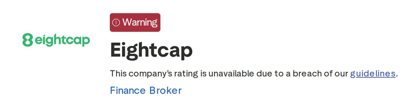 Screenshot of the Eightcap Challenges Trustpilot profile