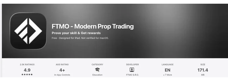Screenshot of the FTMO - Modern Prop Trading App Store listing