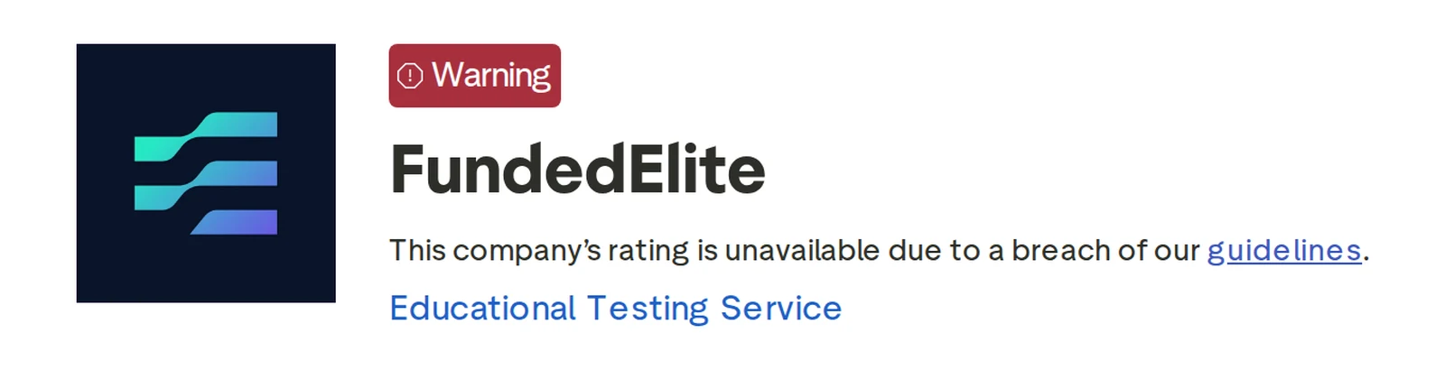 Screenshot of the Funded Elite Trustpilot profile