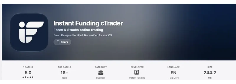 Screenshot of the Instant Funding cTrader App Store listing