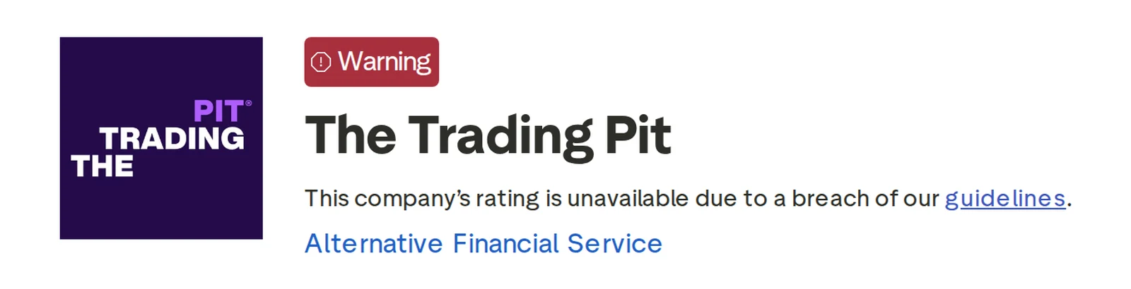 Screenshot of the The Trading Pit Trustpilot profile