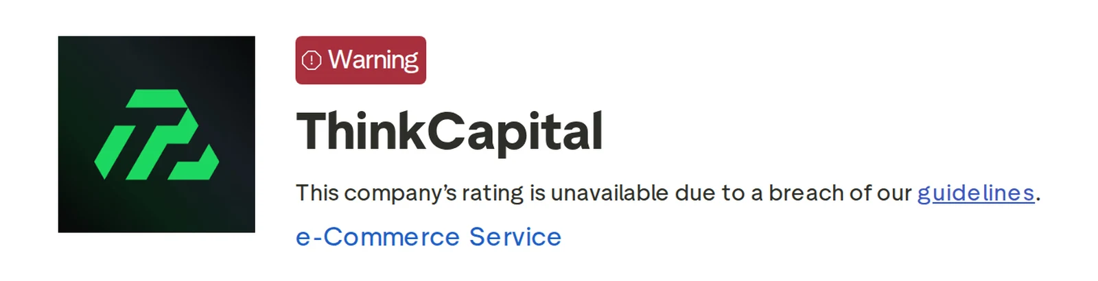 Screenshot of the Think Capital Trustpilot profile